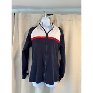 VTG Tommy Hilfiger Zip Up Track Jacket Full Zip Navy White Red‎ Trim Women XL